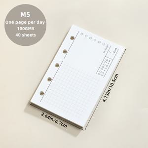 TEMU 5-홀 A8 교체용 리필 페이지 - 100gsm M5 바인더 삽입물, 월간/주간 플래너 옵션: 데일리 체크인 페이지 / 줄무늬 그리드 노트북 (책당 40장), 사무용품, 생산성 도구, 구조화된 형식, 다목적 디자인, 튼튼한 제본, 삽입물, 사무직