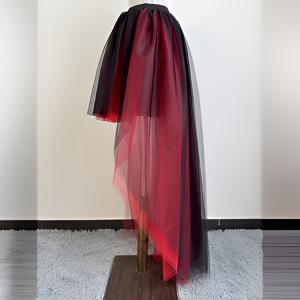 TEMU 여성용 우아한 비대칭 튤 스커트 - 레이어드 러플링된 이중단, 긴 기차형 뒷부분 & 짧은 앞쪽, 생동감 있는 빨강/검정/네이비/버건디/흰색/회색/베이지 - 수작업만 사용하세요. 일상복, 파티, 결혼식 및 무대공연에 적합한