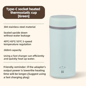 TEMU 보온 보냉 물병, 누수 방지 밀봉 휴대용 핫워터 플라스크, 무봉제 스테인리스 스틸 라이너, 온도 조절 가능, 고속 충전기 호환, 최대 55°C 온도 유지, 핫 음료, 우유, 분말 음료에 이상적