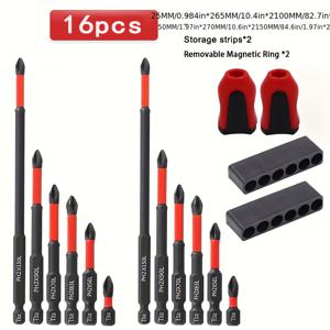 TEMU 16/14/6피스 S2 강철 자석 미끄럼 방지 드라이버 비트 세트 - 고경도 내충격 십자 PH2 비트 | 전기 드릴/해머 드라이버 호환 | 강력한 자석 | DIY 공구 키트 (16/14/6피스 포함)