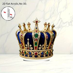TEMU 2D 플랫 아크릴 왕관 장식 - 보석 액센트 포함, 우아한 테이블탑 (홈/오피스/카페용) - 생일, 졸업, 할로윈, 크리스마스 선물 - 전기 불필요, 가볍고 내구성 있는 로얄 크라운 디자인, 파티, 결혼식, 기념일에 완벽한 장식품, 빈티지 스타일, 정교한 디테일, 왕관 장식