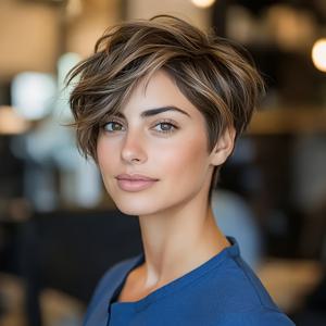 TEMU 여성용 레이어드 숏 픽시컷 인모발가발 - 1B/27/60 혼합색 (블론드/브라운/검정), 180% 밀도 리미 페루비안헤어, 로즈넷캡으로 자연스러운 착용감, 머신메이크로 우아한 일상룩·파티·할로윈&크리스마스에 완벽한 Fit 사이즈의 패션 액세서리