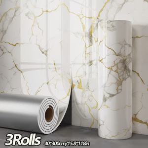 TEMU 세 롤 3mm 두께 대리석 무늬 광택 반사 마스킹 테이프, 접착식 및 탈부착 가능 PVC+XPE 벽지, 방수 및 방오 기능, 청소 용이, DIY 거실, 주방, 욕실, 침실용