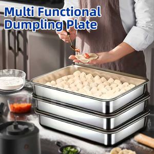 TEMU 3개 대형 스테인리스 스틸 베이킹 트레이 - 식품 등급, 쌓을 수 있으며 재사용 가능, 간편한 청소된 만두 & 야채 보관 상자 (플립형 뚜껑 포함), 주방 & 야외 사용에 적합, 베이킹 트레이