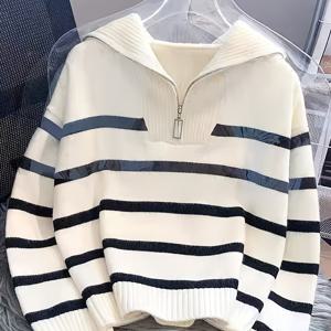 TEMU 여성 스웨터 - 네이비 & 풀오버 스웨터, 데일리 & 포멀룩을 위한 하프 하이넥 긴소매 스웨터, 패션 애호가, 스타일리시 탑, 편안한 착용감, 다용도 의류, 올 시즌 캐주얼 시크 스웨터 (여성)