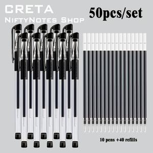 TEMU 크레타 0.5mm 중간 굵기 볼펜 50개 세트 – 10개 펜 + 40개 리필 포함, 검정/파랑/빨강 젤 잉크 | 학생/학교 개학 시즌(크리스마스, 추수감사절)을 위한 완벽한 오피스 용품 선물 키트