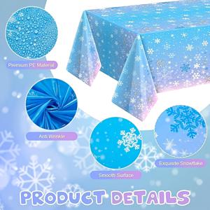 TEMU 테이블보 - 1개, 크리스마스 휴일 겨울 원어 테마 블루 퍼플 직사각형 일회용 테이블보, 크리스마스 생일 파티 장식에 적합, 130cm x 220cm