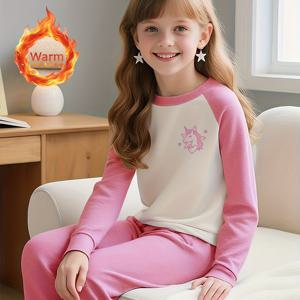 TEMU 2세트 여아용 보온 내복 & 웨어 - 긴팔 셔츠 & 바지, 전체 바지, 3-4, 5-7, 8, 10, 12세 적합 | 겨울 스포츠 의상, 스키, 야외 활동용 보온 레이어링 | 2세트 번들