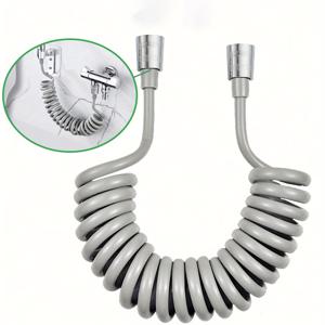 TEMU 고압 유연 변기 스프레이 건 호스 - 튼튼한 금속 스프링 로드 확장 튜브 (욕실 & 주방용), 길이 조절 가능, 간편한 설치, 도구 불필요, 욕실 청소 도구, 세련된 메탈릭 마감, 견고한 구조
