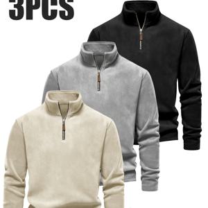 TEMU 남성용 하프 지퍼 플러시 스웨트 재킷 - 겨울용 따뜻한 캐주얼 코트, 라운드 넥, 하프 지퍼 프론트 & 세탁기 사용 가능 - 단색 (,, 그레이) 추운 날씨 레이어링용 - 레귤러 핏 아우터웨어 (30+)
