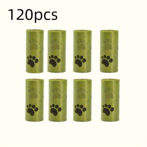 TEMU 120개/8롤 고강도 누수 방지 및 냄새 차단 반려동물 배변봉투 - 발자국 디자인, 두꺼운 폴리에틸렌 소재, 개별 포장, 자동 호환