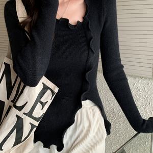 TEMU 슬림핏 한국풍 러플 소매 블라우스 - 우아한 슬림핏 튜닉 탑, X라인 숏-미디엄 길이 ('히모노') 셔츠, 캐주얼 & 포멀 웨어를 위한 사계절 레이어링 아이템, 세탁기 사용 가능