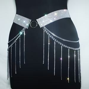 TEMU 1개 여성용 스파클링 라인스톤 & 스팽글 태슬 벨트 - 조절 가능한 메탈 버클, 라지 사이즈, 우아한 파티, 웨딩, 나이트 아웃, 해변, 캐주얼 복장 - 축제 액세서리