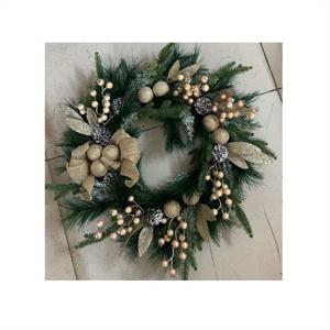 TEMU 고급스러운 조명 크리스마스 리스 - 소나무 열매, 화이트 & 골든 장식구, 유칼립투스 & 베리 장식 - 겨울, 결혼식, 새해용 문/벽 장식 - 내구성 있는 플라스틱 인조 그린리, 쉬운 관리로 연중 휴일 장식