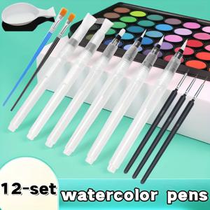 TEMU 12개 세트, 전문가용 수채화 페인팅 키트 - 리필형 만년필 + 대용량 잉크 시스템 (비틀림식) & 물주기 메커니즘 - 12색상(파랑/검정/흰색/녹색/갈색/빨강/오렌지/노랑/분홍/보라/청록/자홍/회색) 포함 - 캘리그래피·드로잉·수채화에 이상적인 내구성 있는 플라스틱제품. , 취미생활가 및 학생을 위한 완벽한 수채화 도구