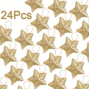 TEMU 24개 트리컬러 글리터 스타 크리스마스 트리탑퍼, 펜타그램 장식품, New Year Ornaments, 나무 장식용 Christmas Decorations, 미니 크리스마스 Орнаментс