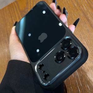 TEMU 럭셔리 고품질 반투명 Leica 금속 렌즈프레임 수호케이스 iPhone 17 Pro Max 16 15 14 13 Promax Plus Air용, 심플하고 세련된 방수/내구성 있는 남녀공용 아크릴 경량 블랙폰커버. 카메라보호·휴대폰보호·미니멀디자인·튼튼한 제작