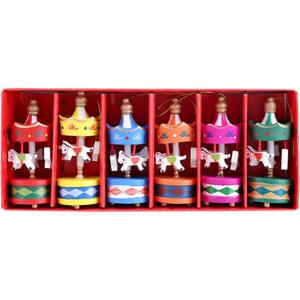 TEMU 6개 미니 나무 장식 세트 - 빈티지 매달이 펜던트 장식 (핑크, 블루, 그린, 골든, 레드, 화이트) - 크리스마스 트리, 리스, 파티용 인조 나무 피규어 - 대량 미니어처