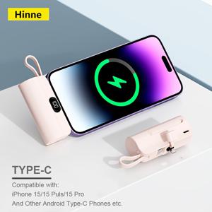 TEMU Hinne 5000mAh 미니 휴대용 충전기, USB Type-C, iPhone 15 시리즈 및 삼성 기기용 범용 비상 전원 공급 장치, 휴대용 여행용 휴대폰 충전 백업 배터리 팩|보조배터리