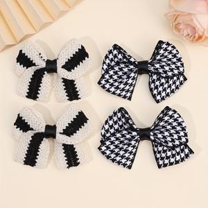 TEMU 4개 세트 우아한 블랙 & 화이트 체크 무늬 리본 헤어 클립 - 대형 리본, 블랙 센터 & 화이트 트림, 내구성 있는 헤어 액세서리 (땋은 머리, 포니테일, 번, 크리스마스 선물, 일상 & 공식 행사용) - 스타일리시하고 다용도 블랙, 화이트 & 그레이 체크 패턴, 데일리 웨어 & 특별한 날에 완벽한 헤어 클립
