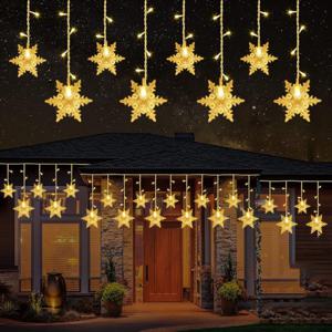 TEMU 눈꽃 조명 92/162LED 아이슬 라이트 야외용, 드롭 0.5-0.7m, 8가지 모드 크리스마스 눈꽃 스트링 조명, 처마, 웨딩, 정원, 마당, 실내외 크리스마스 장식용