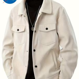 TEMU 남성 빈티지 올리브 그린 봄버 재킷 - 캐주얼 버튼업, 더블 포켓, 가벼운 안감, 봄/가을용 레귤러 핏, 캐주얼 웨어 재킷