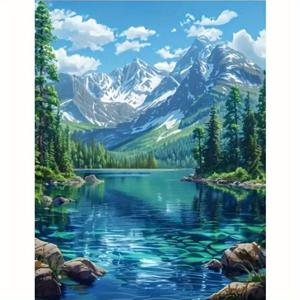 TEMU 성인 초보자를 위한 페인트 바이 넘버, DIY 선물 캔버스 그림 키트, 아름다운 산 오일 페인팅 세트, 16x20인치 홈 월 장식용 DIY 액자