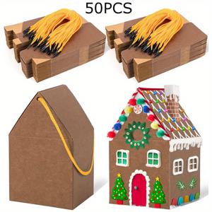 TEMU 50개 크리스마스 진저브레드 하우스 키트 딥 모카 카드보드 하우스 모양 쿠키 선물 상자 (끈 포함) - DIY 공예, 파티 선물, 대량 공급 - 아트워크, 수공예 및 재봉 용품, 공예 도구 및 액세서리, 종이 아트, 카드 만들기 키트, 축제용 간식 용기,휴일 테마 포장,장식용 선물 포장,튼튼한 골판지 재질,DIY 미술 용품,공예 애호가,휴일 장식가