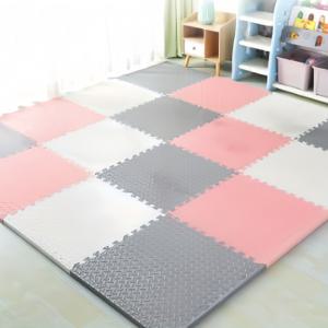 TEMU 16개 인터로킹 폼 바닥 매트 - 미끄럼 방지 헬스, 요가, 게임 룸 매트 - 가정, 스튜디오, 행사용 쿠션 운동 매트 - 간편한 연결 디자인 - 회색/흰색/분홍색 색상 옵션 - 내구성 좋은 운동 바닥, 요가 매트 특대형, 행사용 바닥