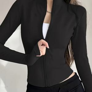 TEMU 여성용 퀵드라이 운동 재킷 - 스탠드업 칼라, 스트레치 짐 러닝 사이클링 요가 아우터웨어 - 사계절 피트니스 의류 (블랙) - 쉬운 관리 디자인, 통기성 원단, 여성용 스포츠 재킷, 트레이닝 옷, 요가 재킷