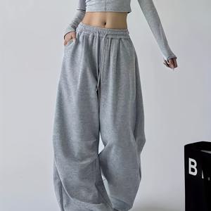 TEMU 여성용 캐주얼 루즈핏 조거 팬츠 - 탄력 있는 허리, 긴 길이, 단색, 포켓 포함, 가을/겨울에 적합한 편안하고 스타일리시한 조깅 바지