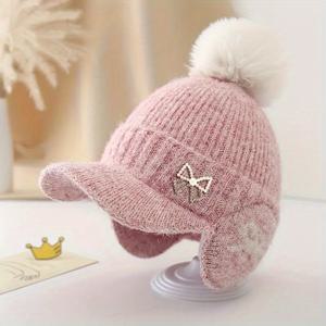 TEMU 미니 비니 5가지 컬러 옵션, 보우와 볼이 달린 겨울용 두꺼운 니트 모자, 데일리 아웃팅, 눈 여행, 사이클링을 위한 패셔너블 귀마개, 야외 겨울 의류,추운 날씨용 액세서리,레트로 패션 모자,포근한 겨울 소재,겨울용 모자,패션 애호가,캐주얼 웨어러스|볼캡