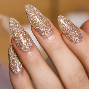 TEMU 24개 세트, 광택 있는 프레스온네일 - 글리터코팅, 미디엄 아몬드형 풀커버 인조손톱, 재사용 가능한 반짝이 stier네일, 여성에게 적합 (카니발/파티/밸런타인데이/크리스마스) - 여자친구를 위한 완벽한 선물, 고품질 & Cute한 DIY 짧은 웨딩&매니큐어