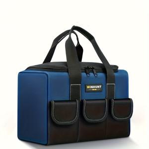 TEMU 내구성 있는 블루 & 블랙 도구 가방 - 전기 기술자, 목수 및 DIY 프로젝트용 휴대용 수납 정리함 - 안전한 지퍼 클로저가 있는 내구성 캔버스 하드웨어 툴박스, 견고한 구조, 전문가용 도구 캐리어 백, 대형 공구 가방, 메카닉 도구 가방