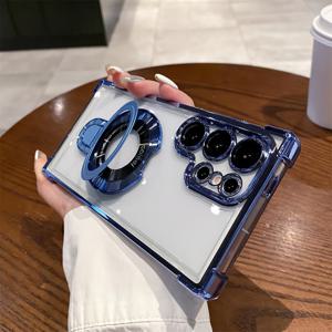 TEMU 삼성 갤럭시 S25, S24, S23, S22, S21, S20 울트라 시리즈와 호환되는 사각형 방지 매그네틱 스탠드. 또한 A56, A55, A54에도 적합합니다. 무선 충전을 지원하며, 렌즈 필름이 있는 투명한 휴대폰 케이스와 함께 제공됩니다|S21케이스|S22케이스