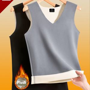 TEMU 2개입 바나나 보이 남녀용 보온 조끼 - 양면 플리스 안감, 무봉제 디자인, 고탄력, V넥, 민소매, 야외 활동용 따뜻하고 편안한 겨울 조끼 | 무봉제 구조 | 신축성 있는 원단, 피트니스 의류, 고신축 소재, 피트니스 애호가, 활동적인 라이프스타일, 오래가는 재료, 하이커 및 캠퍼용