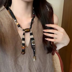 TEMU 패브릭 비즈 스카프 목걸이 - 조절 가능한 여성용 칼라본 체인, 랩 팔찌, 독특한 패션 주얼리 액세서리, 패브릭 목걸이, 빈티지 여성용 목걸이, 데일리 액세서리, 파티웨어, 에스닉 디자인, 스타일, 섬세한 비즈 장식, 핸드메이드 액세서리, 피스, 보호 애호가를 위한