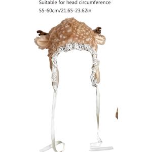 TEMU 여성용 오버사이즈 사슴 모자 - 두꺼운 겨울 따뜻함, 귀 레이스 브림, 코스프레 및 테마 파티용 부드러운 퍼 텍스처, 사진 촬영에 적합 - 귀여운 사슴 코스튬 액세서리 (손세탁 전용) - 추위 날과 코스튬 파티, 카툰 디자인, 플러시 헤드웨어, 할로윈, 여성용 패션 헤어밴드