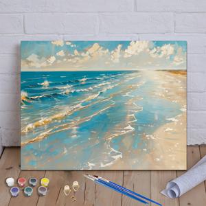 TEMU 1세트 DIY 숫자 그림 키트 - 터키석 바다 해변 풍경, 금색 & 파란색 조화, 사전 인쇄된 번호 캔버스, 붓 & 물감 포함, 사계절 창의적 활동, 홈 데코, 파티 선물, 치유적 예술 프로젝트 (액자 미포함) - 가족 모임, 교실, 생일 파티, 집들이에 완벽 - 초보자 & 숙련된 예술가에게 이상적 - 컬러링 아트