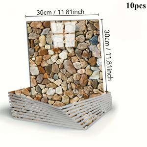 TEMU 10개 벽돌 돌 자체 접착 벽지, 붙이고 떼기 쉬움 - 접착제 필요 없음, 설치 간편, 탈착 및 찢어짐 가능, 주방, 욕실, 카페, 바, 클럽, 사무실, 거실에 적합한 실내 장식용 | 현실적인 돌 모양 | 내구성 있는 벽지