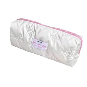 TEMU 대용량 핑크 리본 필통 - 지퍼 잠금, 튼튼한 원단, 학교, 사무실에 적합한 다기능 문구 정리함|필통