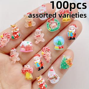 TEMU 100개 귀여운 미니 수지 크리스마스 참 혼합 세트 - , , 곰, 눈사람, 크리스마스트리, 순록 네일아트 액세서리, 휴일 DIY 주얼리와 네일 장식에 적합, 무취, 축제용 , 핸드메이드 오너먼트, 스타일, 내구성 있는 참, 가벼운 액세서리, 장식품, 공예 애호가 필수|네일|네일아트