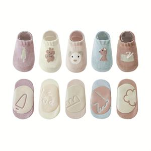 TEMU 만화 동물 패턴이 있는 5켤레 아기 미끄럼 방지 양말, 사계절용 유아용 걸음마용 소년 & 소녀용, 귀여운 동물 디자인 어린이 바닥 양말
