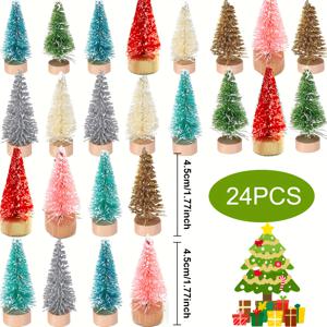 TEMU 24개 미니 크리스마스 병솔 나무 공예용 소형 시살 나무 목재 받침대 포함 크리스마스 겨울 눈 테이블탑 공예 디스플레이 장식, 계절 공예,겨울 센터피스,미니어처 풍경,러스틱 데코,시살 소재,내구성 있는 장식,공예 용품