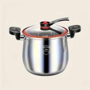 TEMU 헤비 듀티 스테인리스 스틸 퀵 쿡잉 포트 - 대용량 수프, 스토우, 끓이기, 찜 포트 (안전 뚜껑 포함) - 인덕션 & 가스 스토브 호환 - 간편한 세척 논스틱 표면 - 식품 등급 304 스테인리스 스틸 구조 - 가정 및 전문가용으로 적합|인덕션