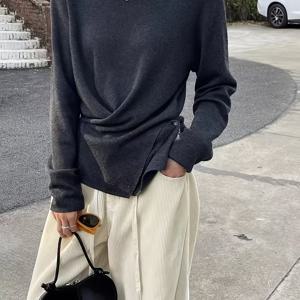 TEMU 여성용 프렌치 스타일 시크 크로스 프론트 블라우스 - 긴 소매, 라운드 넥, 신축성 및 단색, 봄/가을에 완벽, 다용도 레이어링 피스, 봄 패션 탑 | 시크한 블라우스 | 중간 탄력