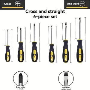 TEMU 6pcs 자석 스크루드라이버 세트 - 인체공학적 마사지 핸들 & 미끄럼 방지 그립 - 헤비듀티 필립스/플랫/헥스(PH0-T25) 비트, 컴팩트 미니 키트, 가정 수리, 전자제품, DIY용 - 산업용 등급 자석 팁 스크루드라이버