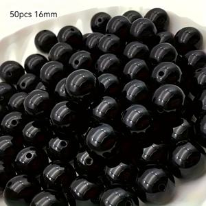 TEMU 50/80/120/200 검은색 아크릴 진주 비즈, 10/12/14/16mm 라운드 장식 비즈 DIY 주얼리 만들기, 목걸이 및 팔찌 공예용, 카니발 및 데이 캐주얼 테마 비즈 세트, 터키석 비즈 Mm, 옷용 터키석 비즈, 대형 틸 비즈, 팔찌 참, 주얼리 만들기 용품