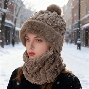 TEMU 업그레이드된 두꺼운 겨울 모자 및 스카프 콤보 - 기모 안감의 따뜻한 방한 풀오버, 가벼운 스트레치 핏, 5가지 색상, 크리스마스 & 새해 선물로 완벽