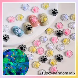 TEMU 210개/65개 야광 고양이 발 DIY 레진 장식 비즈 - 귀여운 프레스온 네일 아트, 보석 만들기, 휴대폰 케이스 액세서리, 헤어 클립 장식용, 여성 3D 네일 오너먼트, 나이트 라이트 크래프트 키트. 친구와 가족을 위한 완벽한 선물. 크리스마스 비즈 & 비드 어소르트먼트, 독특한 비즈, 주얼리 소재